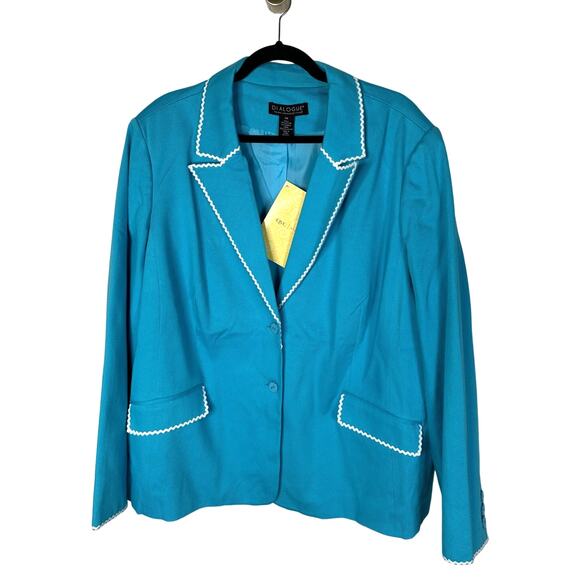 NWT! Dialogue Plus Size 2X Cotton Pantsuit 2-Piece Suit Blazer Crop Pants Blue - Picture 2 of 10